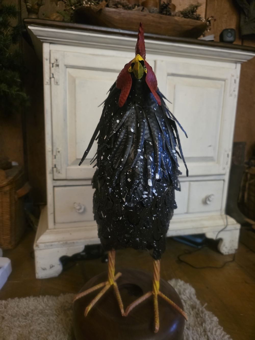 Large Black Metal Rooster Sculpture with Red Comb & d Intricate fabrication. - Picture 5 of 8